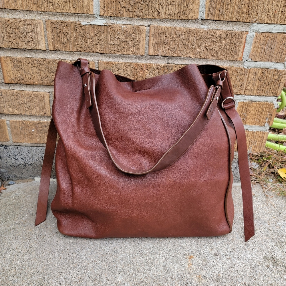 AllSaints Brown Distressed Leather XL Slouchy Hobo & Pouch